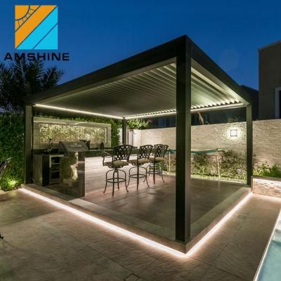 Pool BBQ Area 4m X 9m Louvred Roof Electric Gazebo Waterproof Adjustable Louver Aluminum Pergola with LED Lights