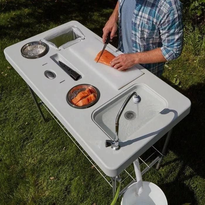 Widely Used White Outdoor Kitchen Table for Camping, Fish Cleaning Table