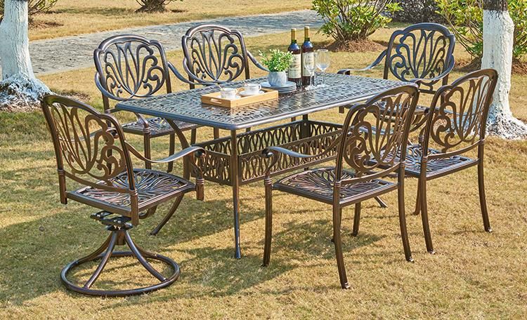Durable Cast Aluminum Coffee Patio Set 6 Chair Outdoor Furniture for Home Party