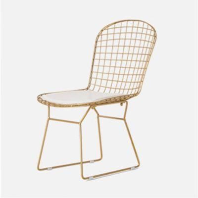 Outdoor Rose Gold Wire Stacking Metal Cafe Garden Chair with Seat Pad Indoor Living Room Relaxing Leisure Chair
