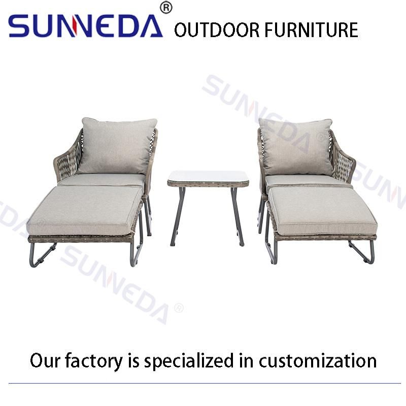 Outdoor Garden Patio Woven Rattan Webbing Armrest Chair with Ottoman
