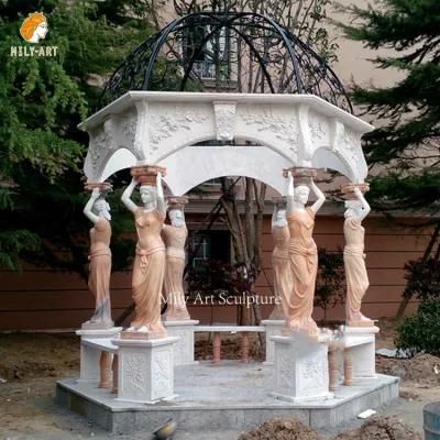 Outdoor Garden Large Marble Gazebo with Figure Statue