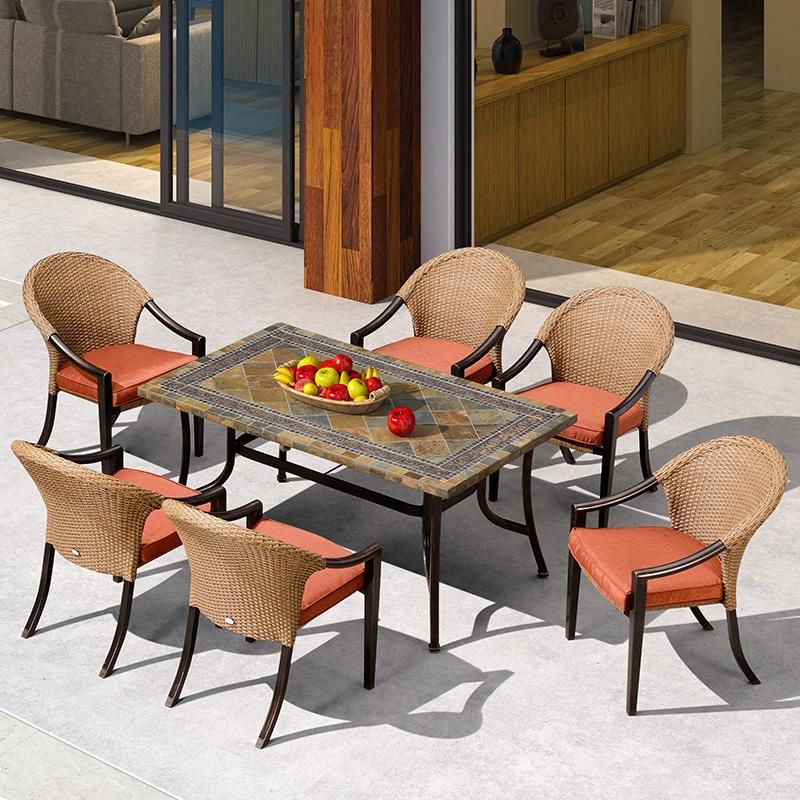 Outdoor Garden Dining Cast Aluminum Frame PE Rattan Chair