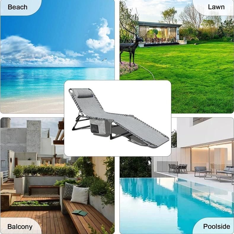 Outdoor Folding Chair Lounge Chair for Beach Sunbathing with Pillow
