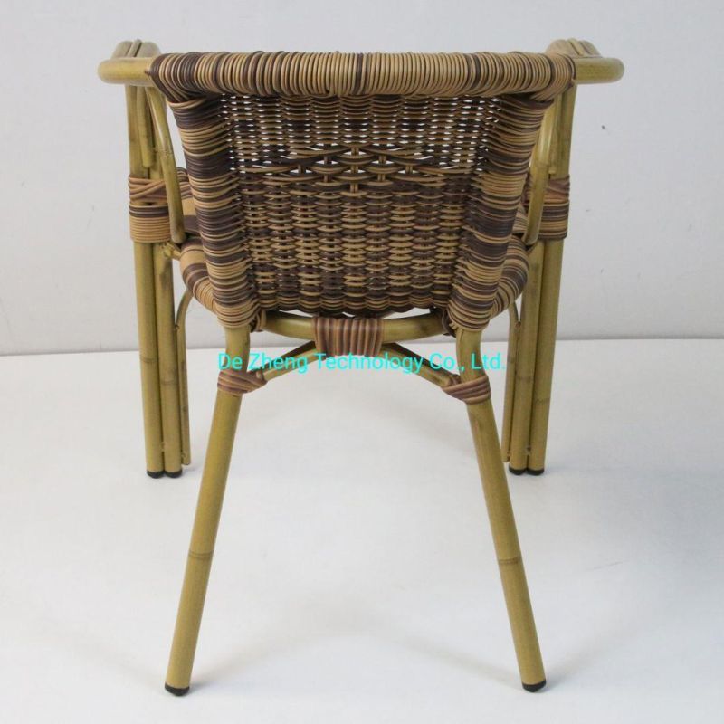 Bamboo Color Powder Coated Double Aluminum Tubes Reinforce Restaurant Cafe Rattan Furniture