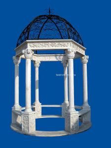 White Marble Gazebo With Iron Top (5670)