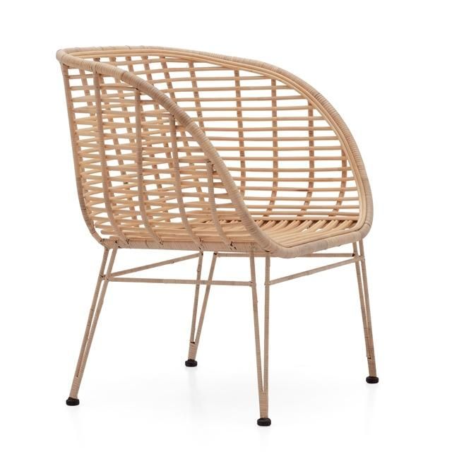 Nordic Hotel Outdoor Leisure Chair Metal Legs Rattan Armrest Lounge Chair
