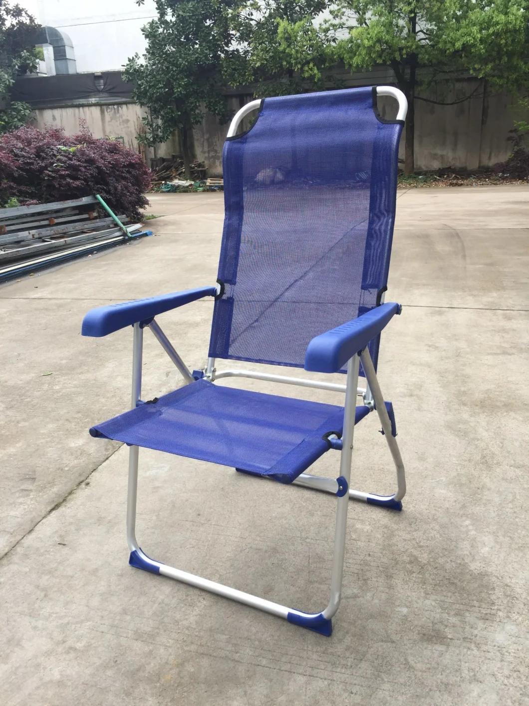 7 Level Adjustable Backrest Beach Chair, Indoor and Outdoor Folding Armrest Sling Chair for Sale