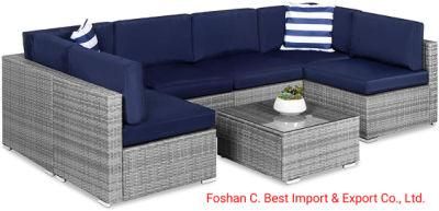 7 Pieces with 6 Chairs and 1 Coffee Table, Outdoor Furniture Sets, Garden Wicker Sofa