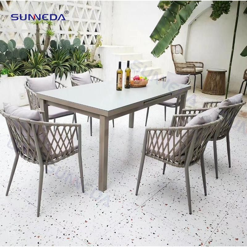 Light Luxury Garden Table Set with Aluminum Frame Flat Rattan Finish