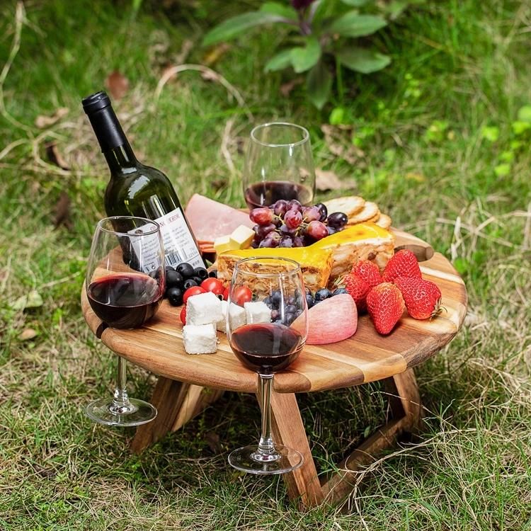 Bamboo Wood Outdoor Wine Table Picnic Table Beach Table for Camping Snacks