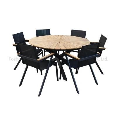 Modern Sun-Shape Garden Round Dining Sun Teak Wood Top Table Outdoor Chair Furniture