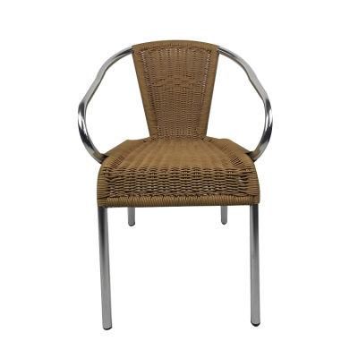 Fashion Beige Color PE Rattan Wicker Dining Chair Indoor and Outdoor Bull Head Garden Chair