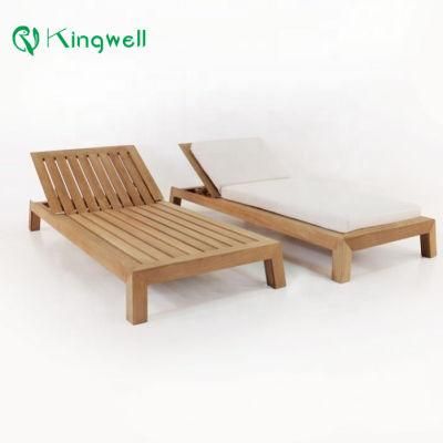 Contemporary Design Teak Outdoor Furniture Wooden Sun Lounger with Water Resistant Cushion