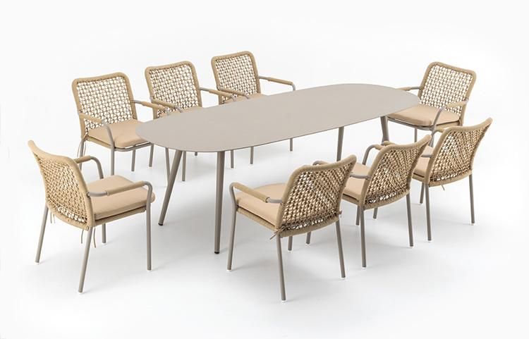 8 Seaters Luxury Rope Aluminum Outdoor Garden Dining Set Furniture