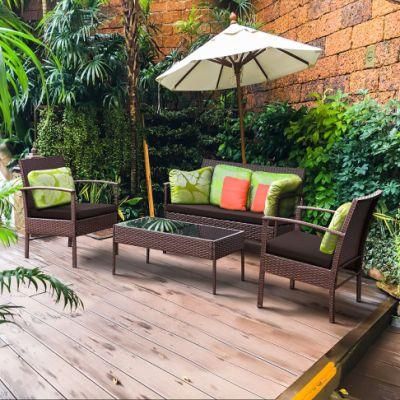 4 Piece Outdoor Patio Furniture Sets, Wicker Conversation Set for Porch Deck