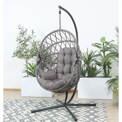 Hot Sell Kd Design Outdoor Hanging Rattan Egg Shape Chair Leisure Wicker Patio Swing Chair