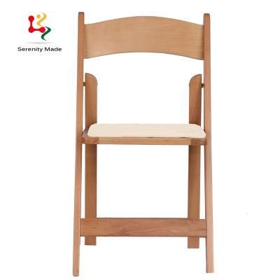 Event Furniture Wooden Frame Folding Leather Seat Dining Chairs with Footstep