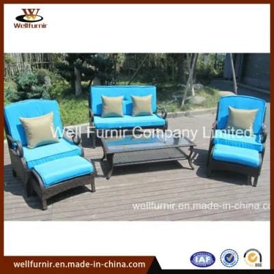 Outdoor Furniture/Rattan Wicker Conversation Set/Blue Cushions Sofa Set