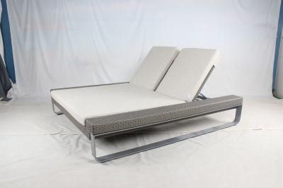 Leisure Poolside Seaside Double Rattan Sunbed Outdoor Furniture with Cushion