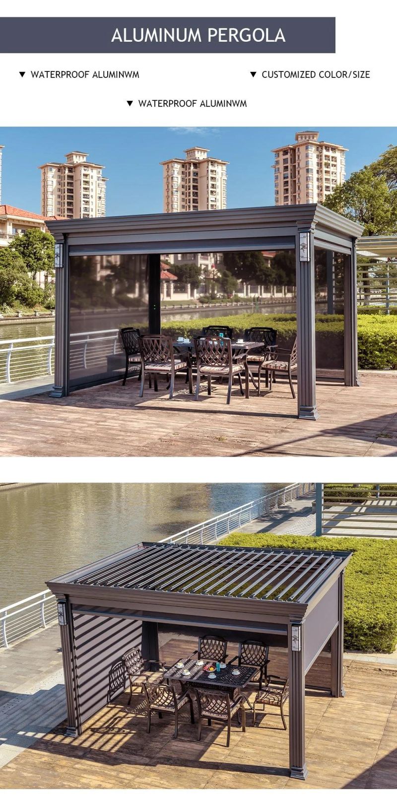 Aluminum Modern Automatic Patio Outdoor Carport Gazebo Bioclimatic Louvered Roof Garden Pergola