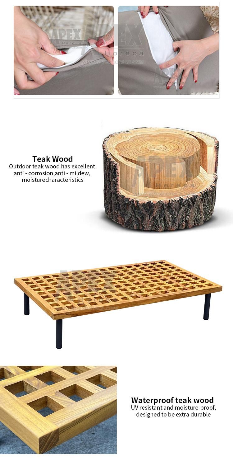 Outdoor Garden Luxury Wooden Teak Lounger Waterproof Sofa Set