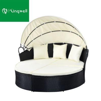 4 Pieces Leisure PE Rattan Outdoor Daybeds with Canopy Cushions