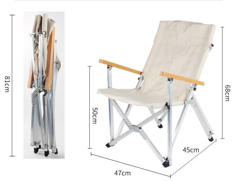 Outdoor Portable Aluminum Frame with Solid Wood Armrest Lightweight Folding Camping Low Chair