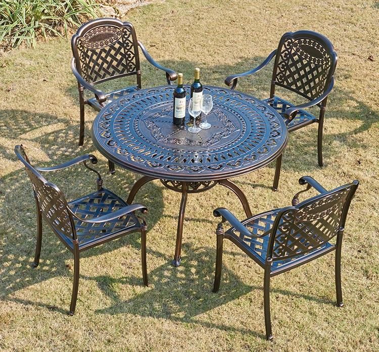 Washable Metal Frame Outdoor Cast Aluminum Round Table Set Seats 4 for Patio Bistro Chair