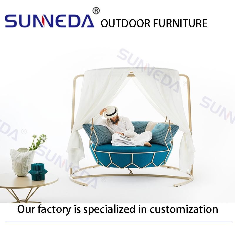 Leisure Furniture Round Bed Sofa Woven Aluminum Frame with Curtain Outdoor Sunbed Lounger
