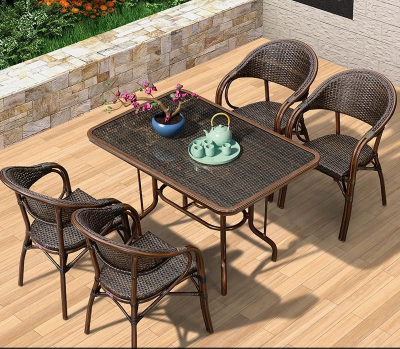 Outdoor Rattan Table and Chair Courtyard Villa Garden Outdoor Sun Room Sea View Room Balcony Nordic Leisure Table and Chair Combination