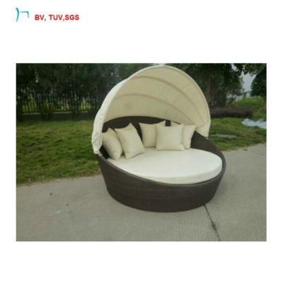 C-Foshan Outdoor PE Rattan Sun Bed with Canopy Outdoor Furniture