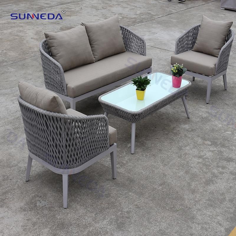 Modern Outdoor Garden Hotel Cafe Coffee Table Rattan Restaurant Furniture Rattan Table & Chair Set with Glass