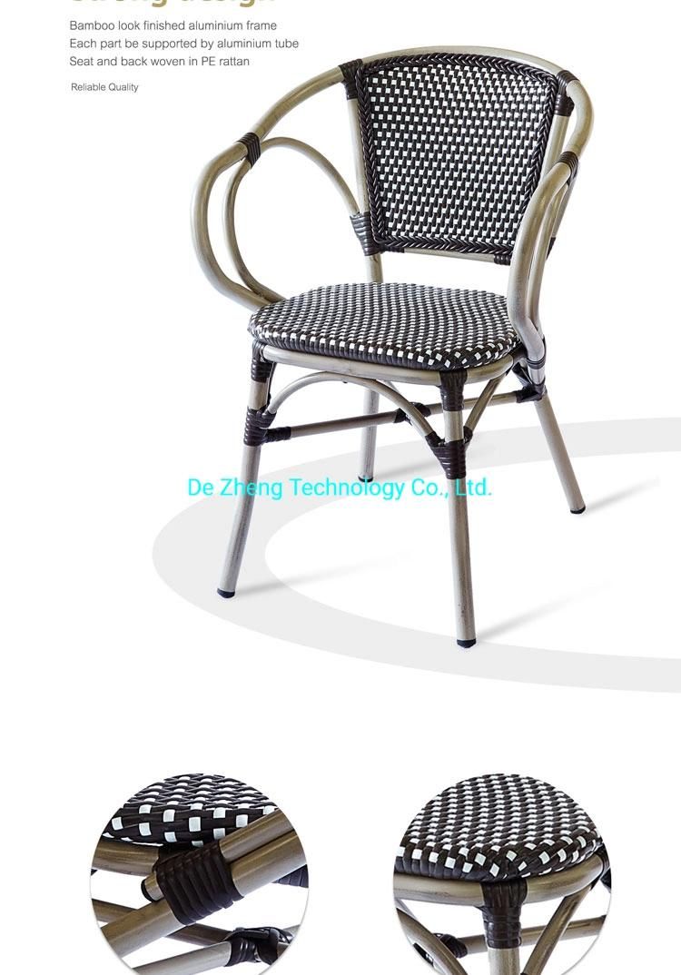 Comfortable Outdoor Patio Aluminum Armrest French Rattan Garden Bistro Arm Chair