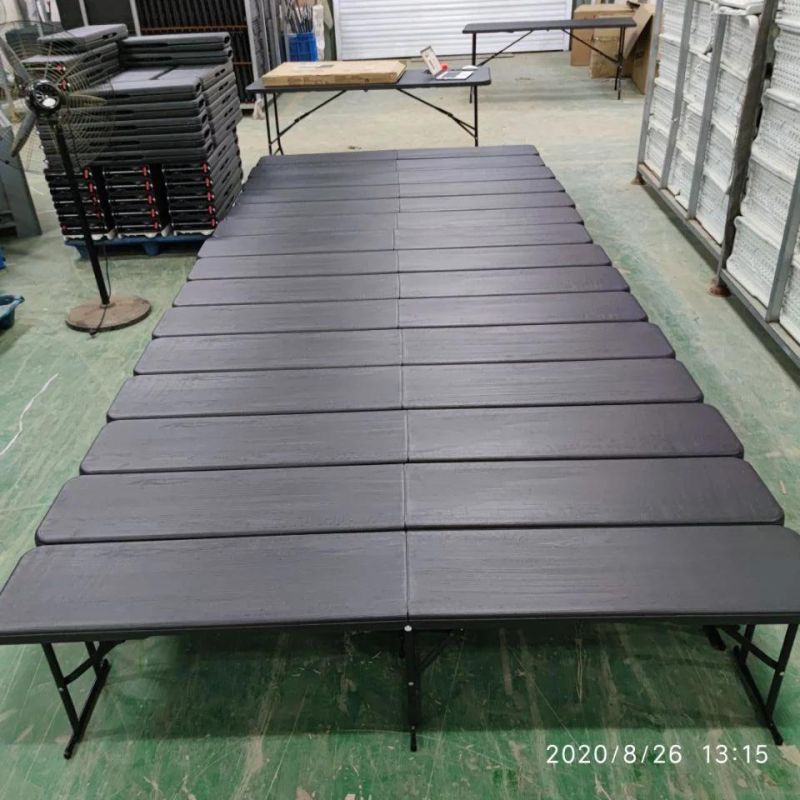 72 Inches Anthracite Black Wooden Looked 6FT Folding in Half Bench in Plastic Garden Camping Outdoor Chair Folding Bench Steel Frame Easy Storage Durable Solild