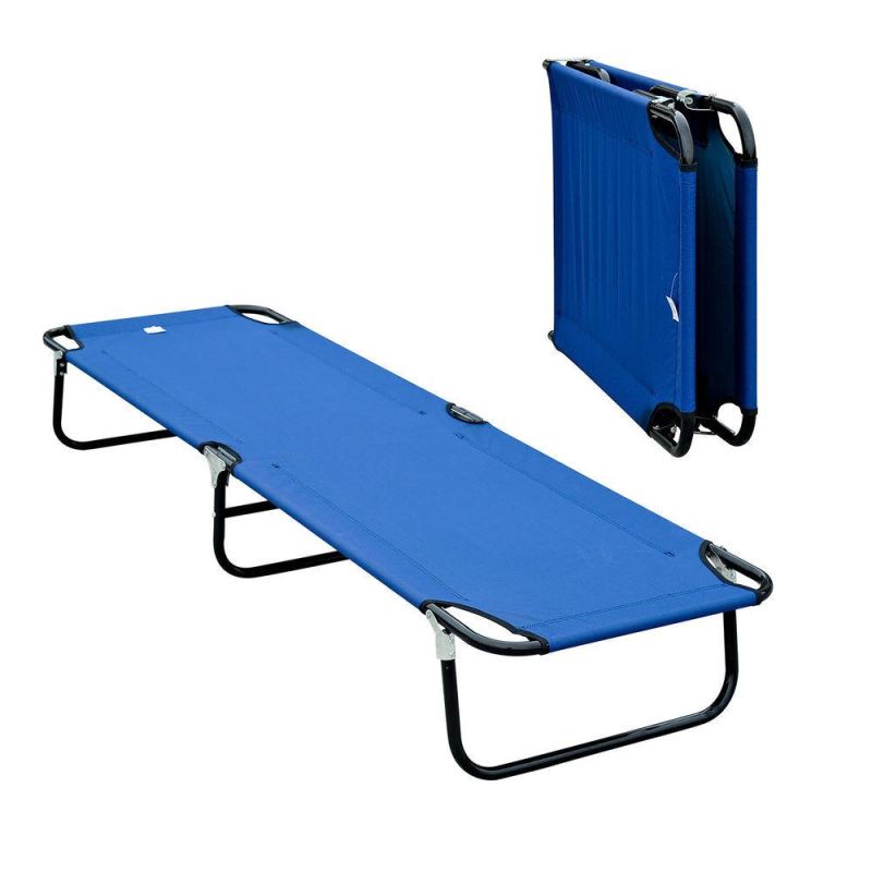 Blue Folding Camping Bed Outdoor Portable Military Cot Sleeping Hiking Travlling