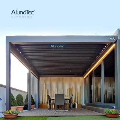 AlunoTec Electric Bioclimatic Pavilion Kit Luxury Metal Gazebo Waterproof Pergola Aluminium Outdoor for Garden