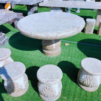 Antique Stone Furniture Sets White Granite Square Table Solid Bench Stool