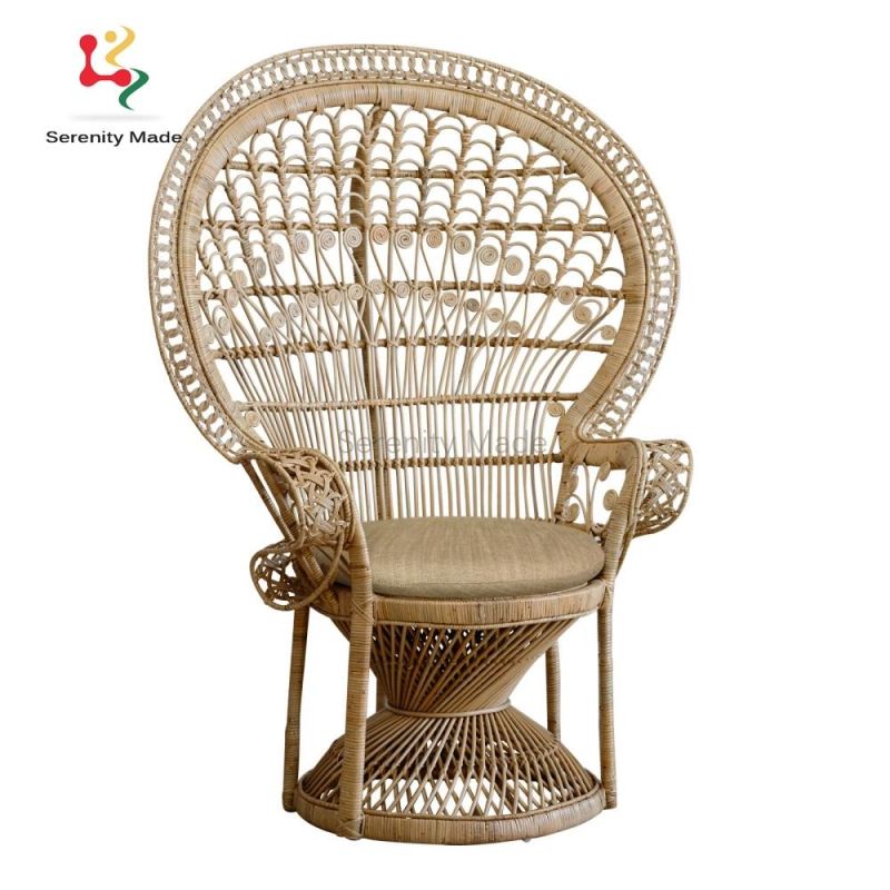 Real Rattan Outdoor Vintage Solid Wood Peacock Cane Chair