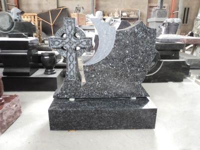 Hot Sale Tombstone Blue Pearl Granite Monument with Cross