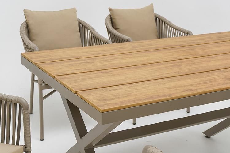 6 Seaters Patio Outdoor Garden Rope Aluminum Furniture Dining Table Set