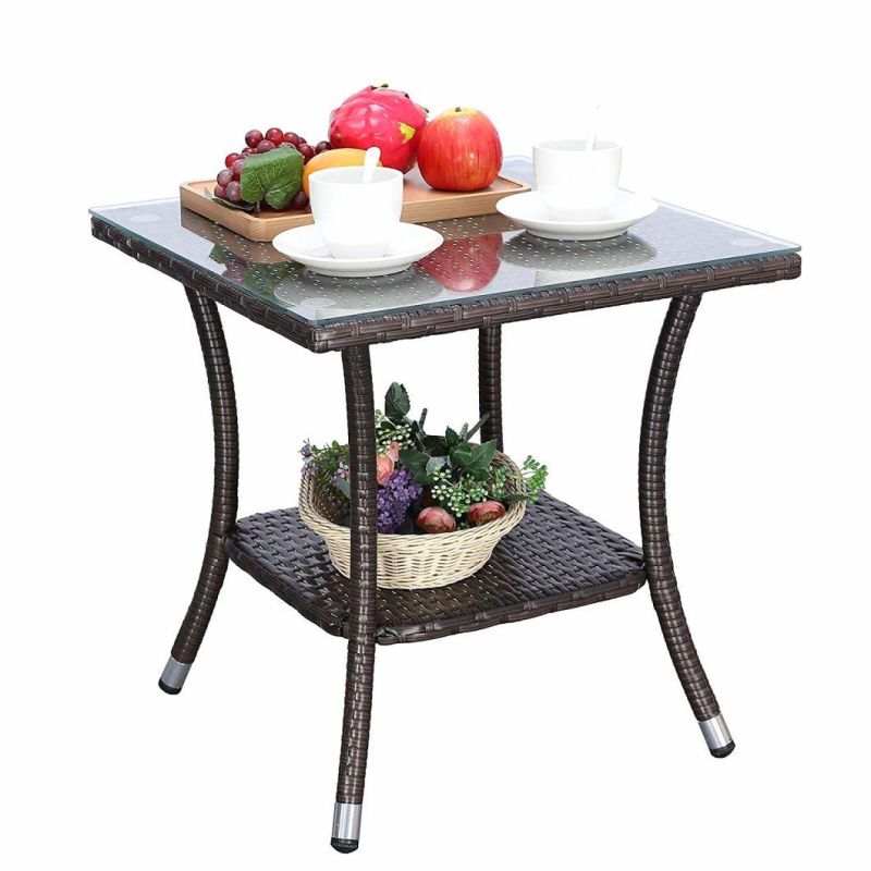 3 Pieces Patio Furniture Set Outdoor Wicker Conversation Set Cushioned PE Wicker Bistro Set Rattan Chairs with Coffee Table Porch, Backyard, Dining Chair