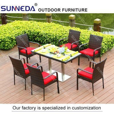 Garden Furniture Rattan Chair and Table Set with Glass Cover for Outdoor Patio Hotel Bar Cafe Furniture
