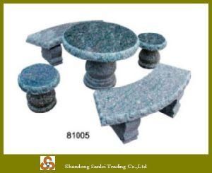 Peacock Green Granite Stone Table and Benches for Garden Decoration