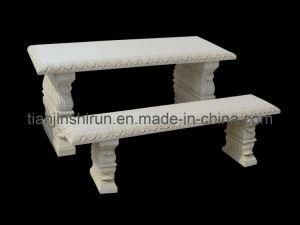 White Marble Rectangular Table and Bench Set (2217)