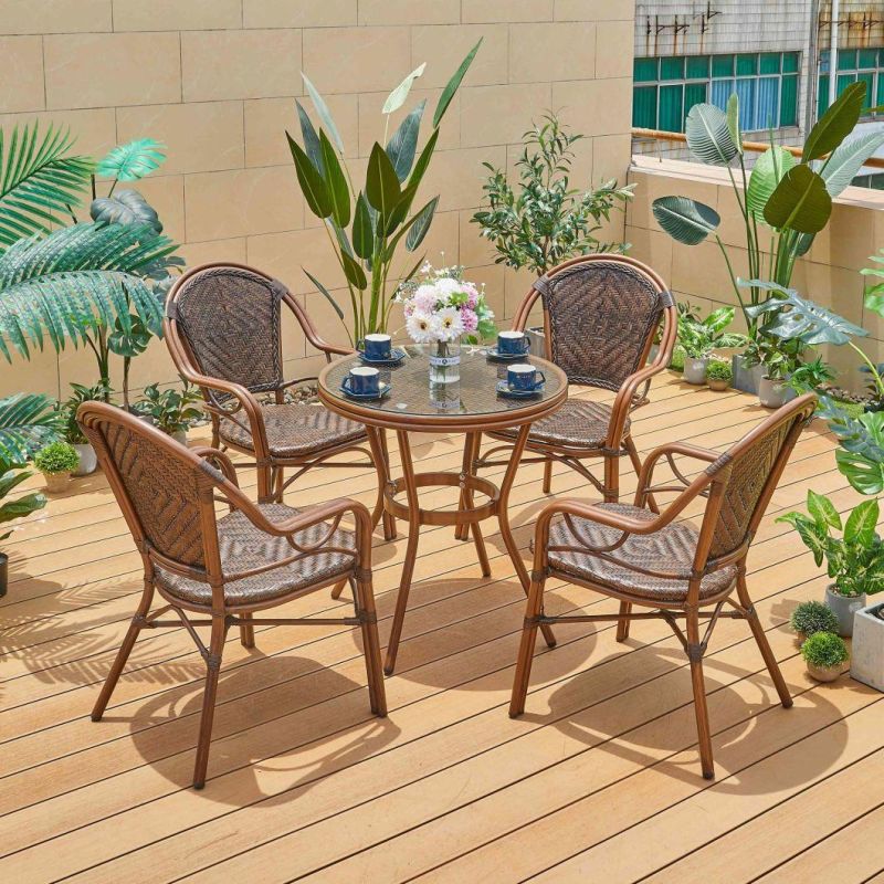 Original Design From Factory Leisure 4 Seater Aluminium Metal Rattan Wicker Dining Chair and Table Set Outdoor Garden Furniture