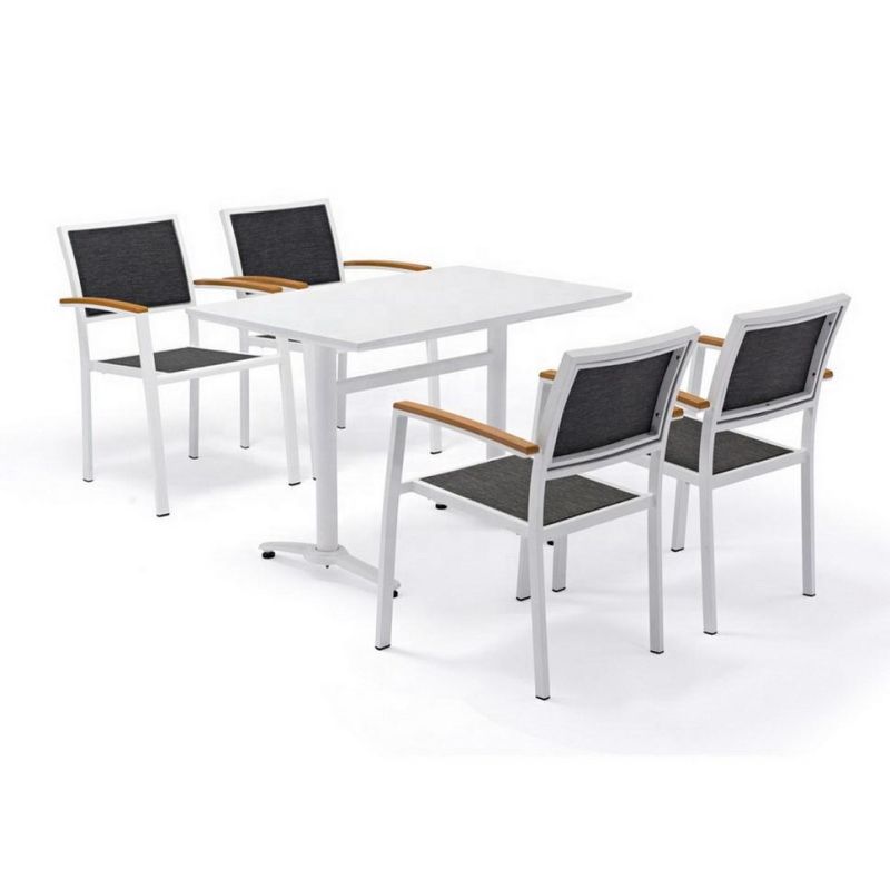 China Supplier Poly Wood Restaurant Stackable Dining Textilene Mesh Outdoor Furniture