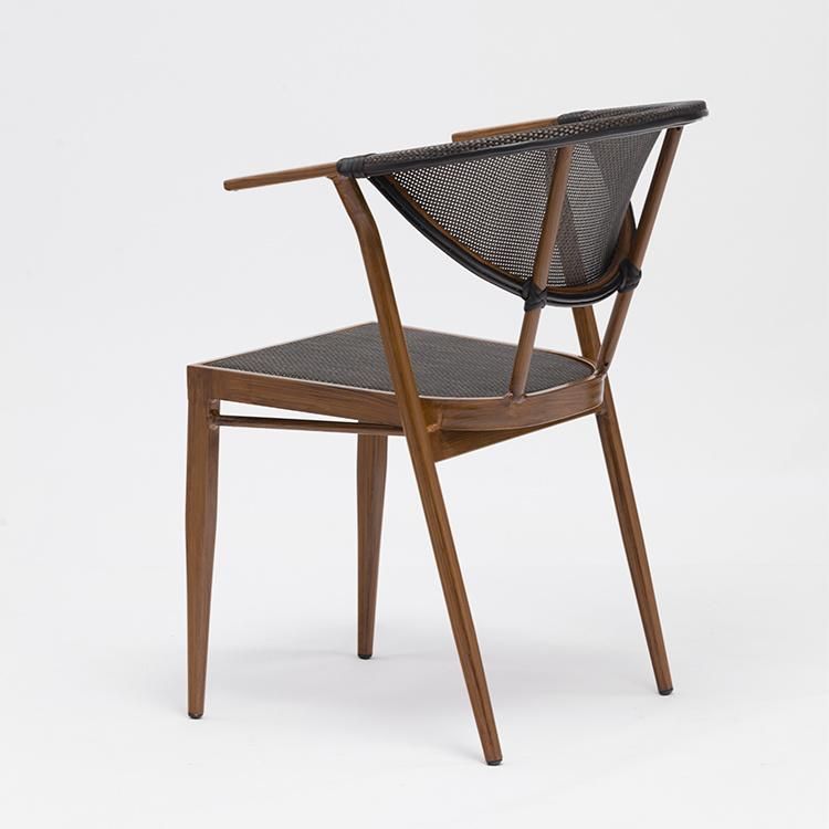 Cafe European Modern Fabric Dining Chairs Metal Leg with Arms