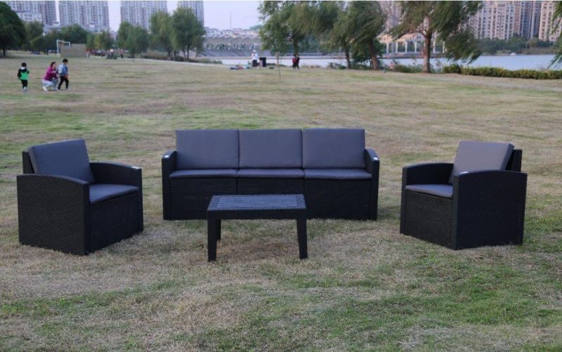 Black Color Pure Polythene 5 Seatplastic Sofa Set with Tiffany Blue Red Coal Grey Polyesters Sponge Cushion Unde Euro SGS Azo En581 Testing Report Reach Testing