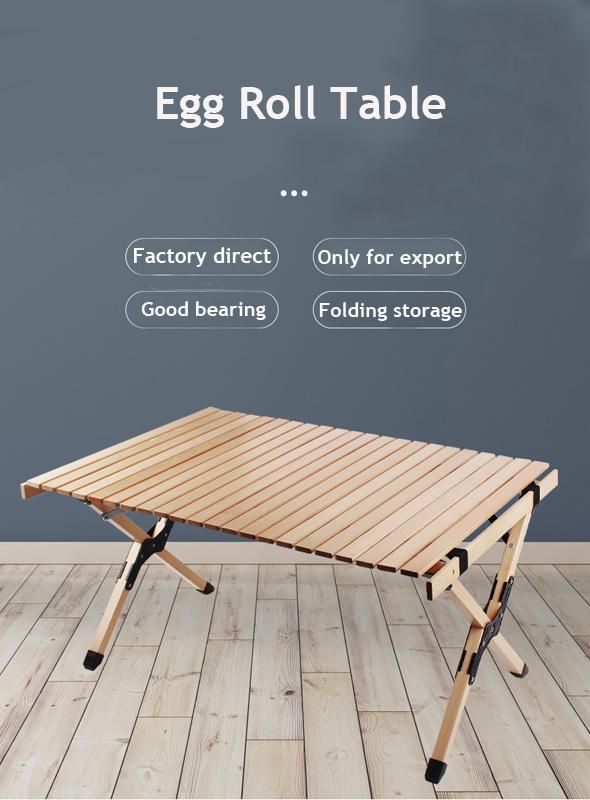 Outdoor Height Adjustable Portable Wood Roll Egg Folding Picnic Camping Table
